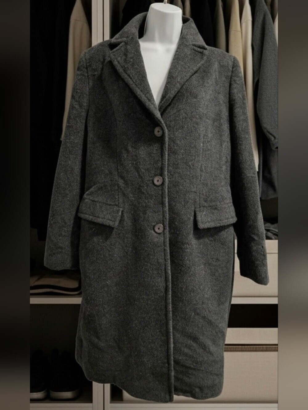 Hilary Radley Alpaca Wool Blend Long Charcoal Gray Overcoat Made in Peru 776